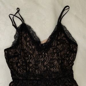 Missguided Black and Baby Pink Lace Romper